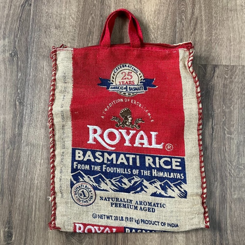 Handmade Burlap Royal Basmati Rice Sack Upcycle Tote